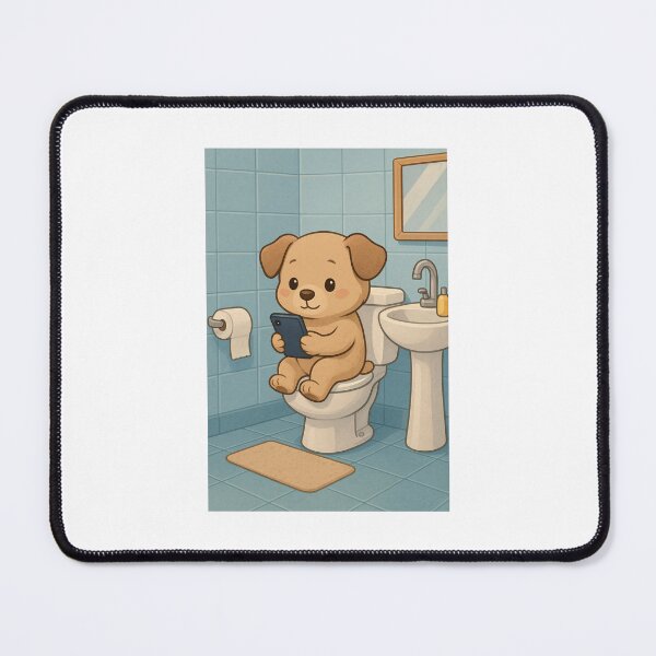 Item preview,  Adorable Puppy on Toilet Using Mobile – Cute Bathroom Cartoon Art designed and sold by VibeVauilt.