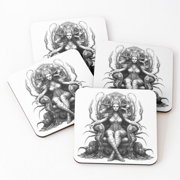 Item preview, Queen of the Void – Black and White Dark Fantasy Throne Art designed and sold by inkoutninja.