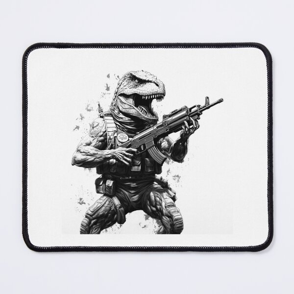 Item preview, Commando T-Rex – Black and White Dinosaur Warrior Art designed and sold by inkoutninja.