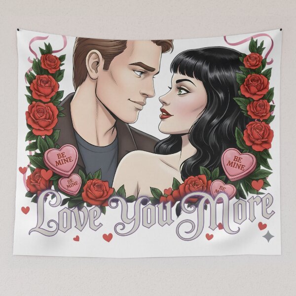 Item preview, Love You More Romantic Valentine Couple Illustration designed and sold by SoulenCify.