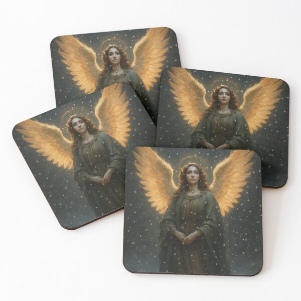 Item preview, Golden Light Angel Artwork – Ethereal Fantasy Female Angel with Glowing Wings in Snow designed and sold by Beamiverse.