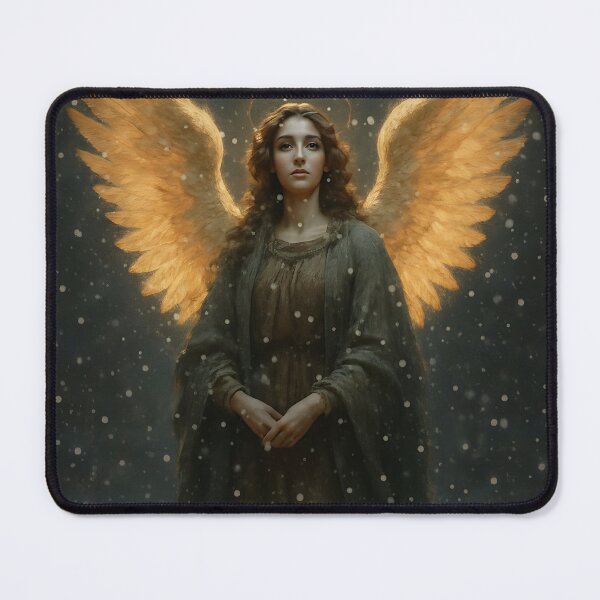 Item preview, Golden Light Angel Artwork – Ethereal Fantasy Female Angel with Glowing Wings in Snow designed and sold by Beamiverse.