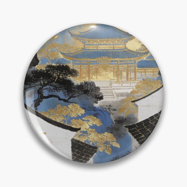 Item preview, Majestic Blue Temple and Golden Village Landscape designed and sold by zzz888.