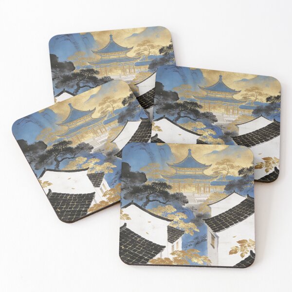 Item preview, Majestic Blue Temple and Golden Village Landscape designed and sold by zzz888.