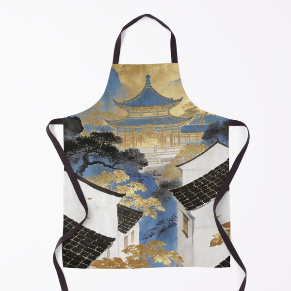 Item preview, Majestic Blue Temple and Golden Village Landscape designed and sold by zzz888.