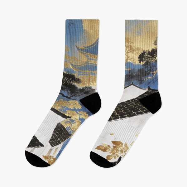 Item preview, Majestic Blue Temple and Golden Village Landscape designed and sold by zzz888.