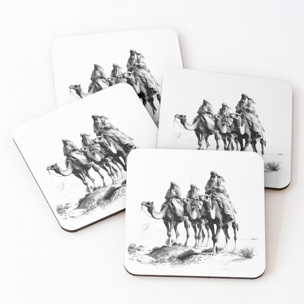Item preview, Desert Caravan – Black and White Nomadic Travel Art designed and sold by inkoutninja.