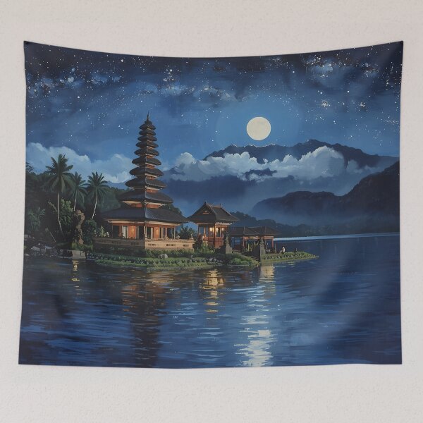 Item preview, Ulun Danu Bratan Moonlit Temple - Bali Nightscape designed and sold by RkskArt.