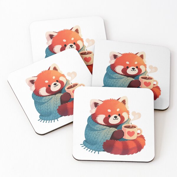 Item preview, Red Panda with Hot Drink – Cozy Winter  designed and sold by MissKoalaJY.