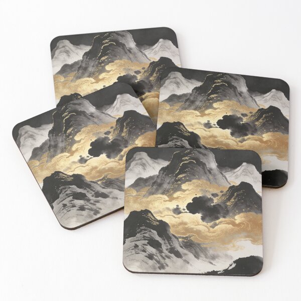 Item preview, Majestic Ink Mountains with Flowing Golden Clouds designed and sold by zzz888.