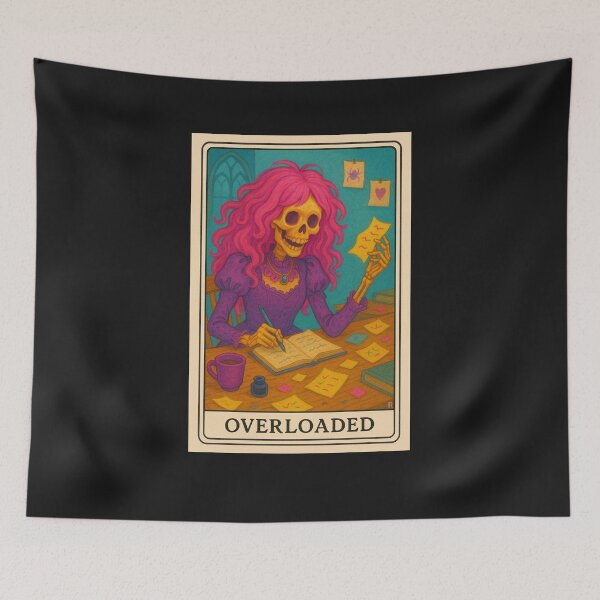 Item preview, Overloaded Skeleton Woman at Work Desk Illustration designed and sold by JoysByTanja.