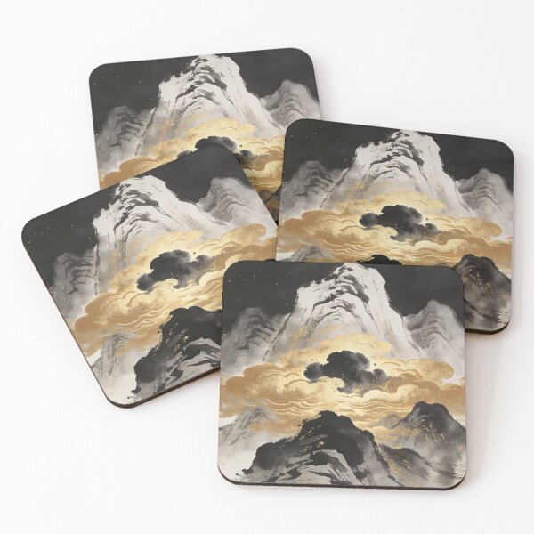 Item preview, Majestic Ink Mountains with Swirling Golden Mist designed and sold by zzz888.