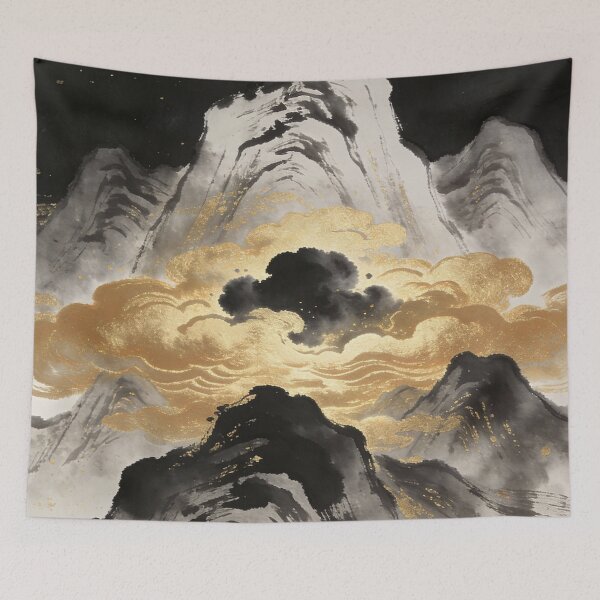 Item preview, Majestic Ink Mountains with Swirling Golden Mist designed and sold by zzz888.