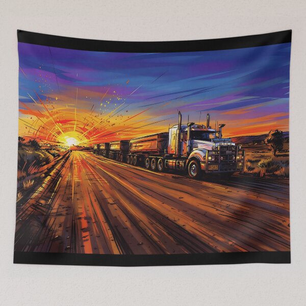 Item preview, Road Train at Sunrise – Australian Outback Trucking Artwork designed and sold by Campingtreats.