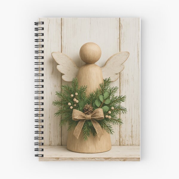 Item preview, Rustic Wooden Angel Decor – Natural Christmas Ornament with Pine Greenery and Bow designed and sold by Beamiverse.