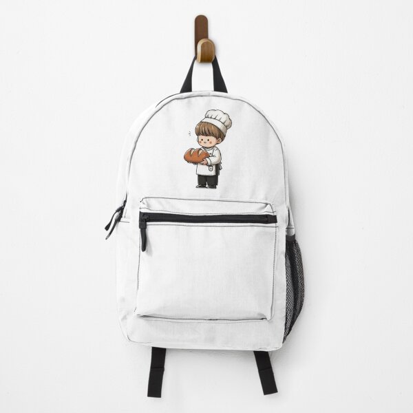 Item preview, cute chibi boy baker holding fresh baked rustic loaf bread happy smiling child chef apron kitchen illustration cartoon designed and sold by Mimoshi ⭐⭐⭐⭐⭐.