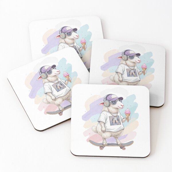 Item preview, Skateboarding Sheep with Ice Cream designed and sold by LoppiPrintShop.