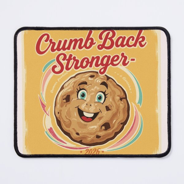 Item preview,  “Talking cookie saying ‘Crumb Back Stronger – 2026!’ with retro colors.” designed and sold by COYOTE.