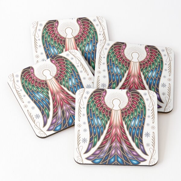 Item preview, Rainbow Stained Glass Angel – Colorful Celestial Artwork with Golden Line Art designed and sold by Beamiverse.