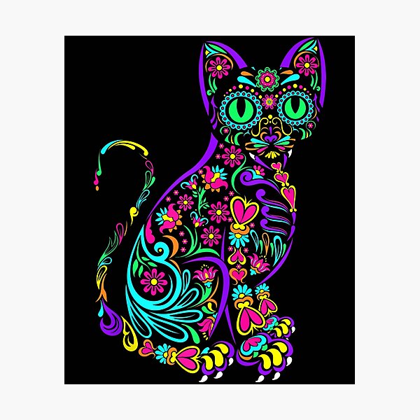 Item preview, Cat Kitty Kitten Paws Sugar Skull Calavera Halloween Gato designed and sold by TyrelKoch.
