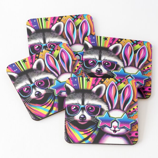 Item preview, Neon Raccoon & Bunny Duo – Colorful Pop Art Design designed and sold by Dogandesighn.