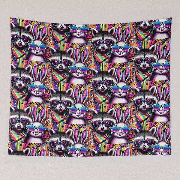 Item preview, Neon Raccoon & Bunny Duo – Colorful Pop Art Design designed and sold by Dogandesighn.