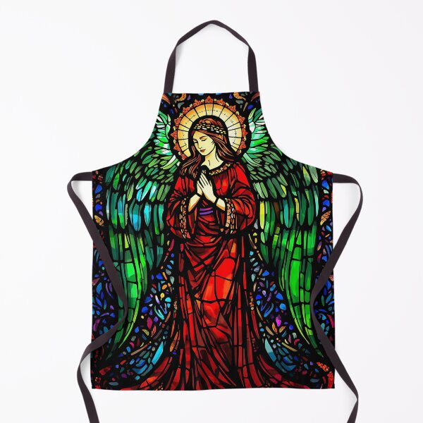 Item preview, Stained Glass Angel in Red – Vibrant Celestial Artwork with Green Wings and Radiant Light designed and sold by Beamiverse.