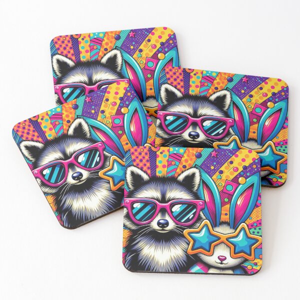 Item preview, Neon Raccoon & Bunny Duo – Colorful Pop Art Design designed and sold by Dogandesighn.