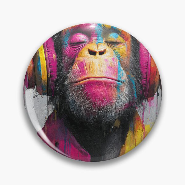 Item preview, Dj Monkey Thinker Colorful Shiny Strokes With Headphones Art designed and sold by GrinGalore.