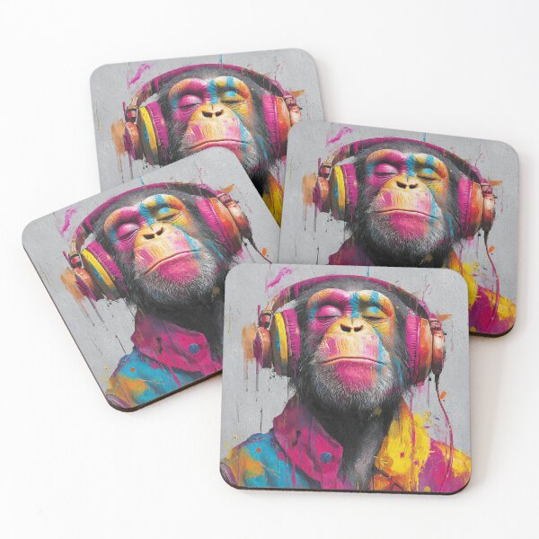 Item preview, Dj Monkey Thinker Colorful Shiny Strokes With Headphones Art designed and sold by GrinGalore.