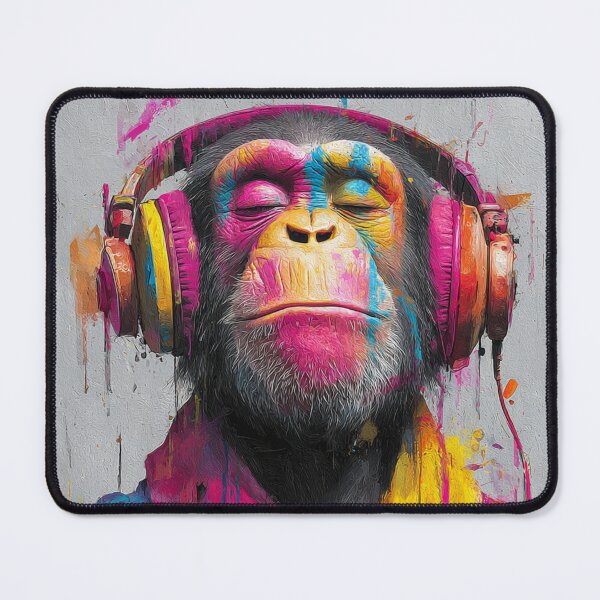 Item preview, Dj Monkey Thinker Colorful Shiny Strokes With Headphones Art designed and sold by GrinGalore.