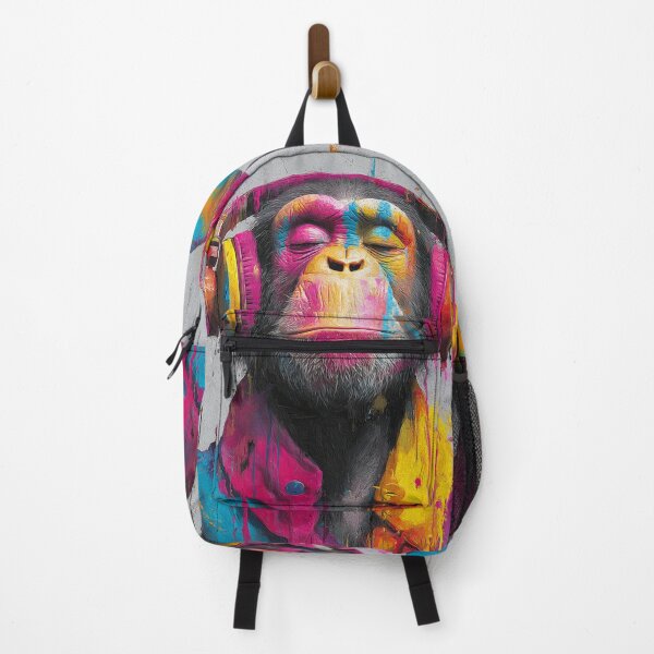 Item preview, Dj Monkey Thinker Colorful Shiny Strokes With Headphones Art designed and sold by GrinGalore.