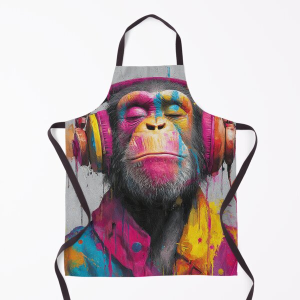 Item preview, Dj Monkey Thinker Colorful Shiny Strokes With Headphones Art designed and sold by GrinGalore.