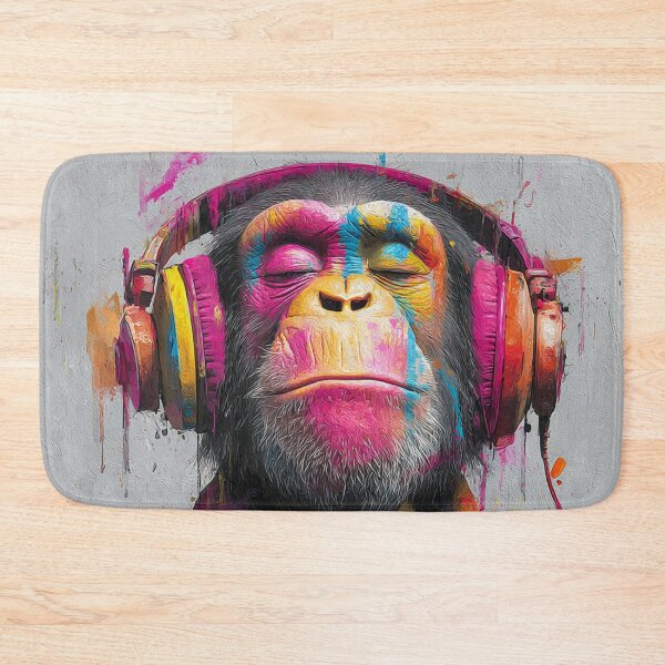 Item preview, Dj Monkey Thinker Colorful Shiny Strokes With Headphones Art designed and sold by GrinGalore.