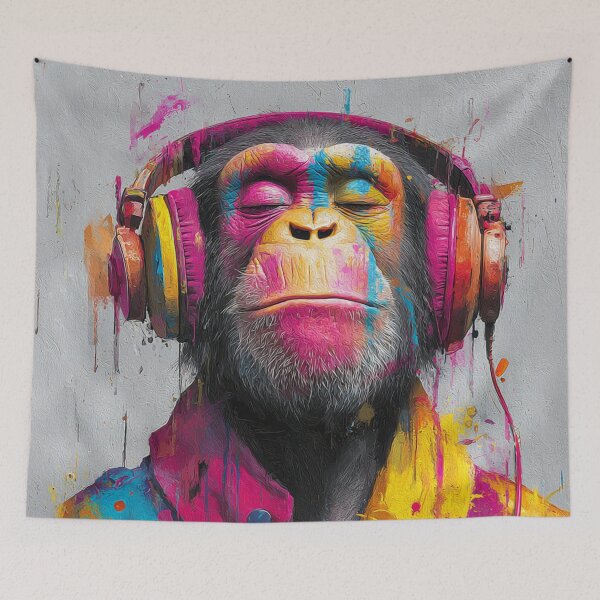 Item preview, Dj Monkey Thinker Colorful Shiny Strokes With Headphones Art designed and sold by GrinGalore.