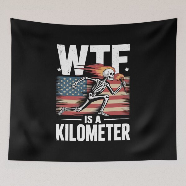 Item preview, WTF Is A Kilometer Skeleton American Flag Gun Lover  designed and sold by RoyTill0Art.