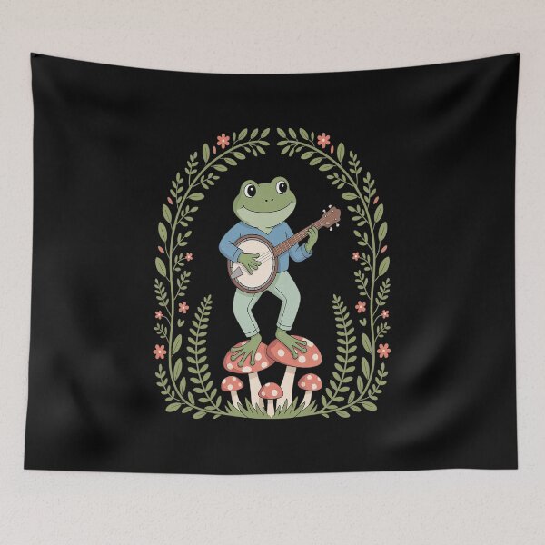 Item preview, Cottagecore Aesthetic Frog Playing Banjo on Mushroom Cute designed and sold by Rrettgison.