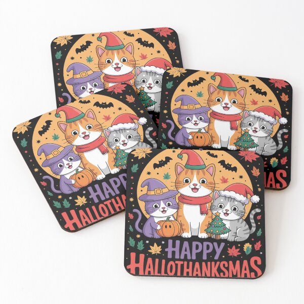 Item preview, Halloween Thanksgiving Christmas Happy HalloThanksMas Cats  designed and sold by RuthGAArt.