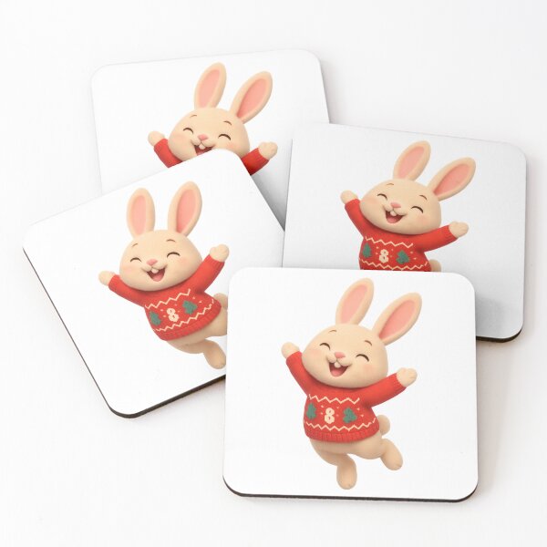 Item preview, Cute Christmas Bunny Jumping in Christmas Sweater | Kawaii Fun Christmas Art designed and sold by Moons Studio.