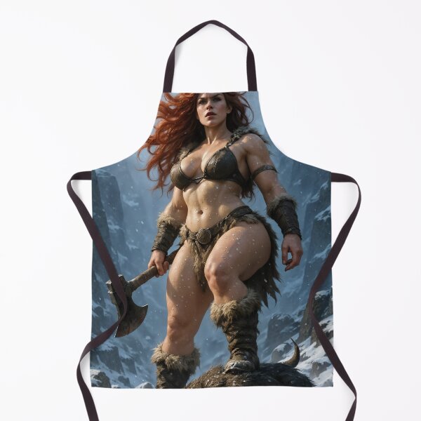 Item preview, Red hair warrior in fur armor atop mountain pass designed and sold by CathryneDelamort.
