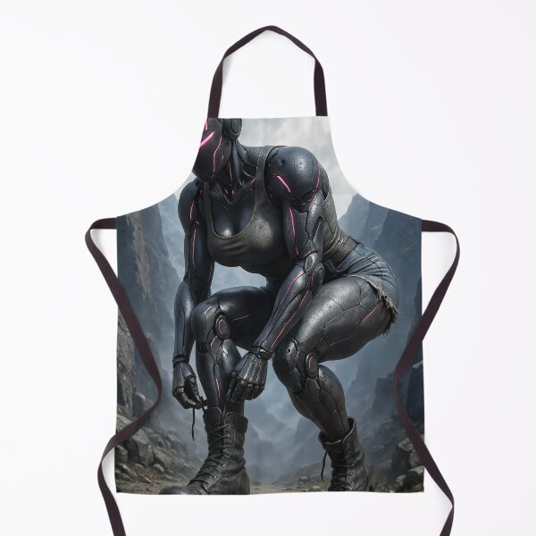 Item preview, Cybernetic warrior adjusts boots on mountain path designed and sold by CathryneDelamort.