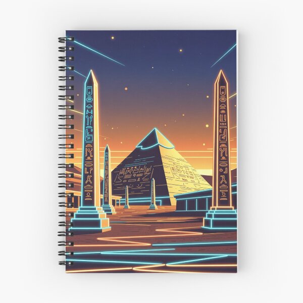 Aperçu de l'œuvre Nuit du désert Synthwave : Scène de l'obélisque néon créée et vendue par Stickerna.