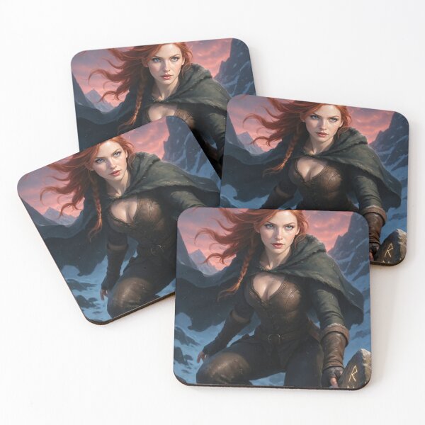 Item preview, Rowan kneels in armor snowy mountain crows above designed and sold by CathryneDelamort.
