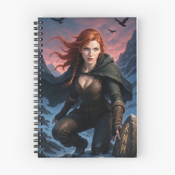 Item preview, Rowan kneels in armor snowy mountain crows above designed and sold by CathryneDelamort.