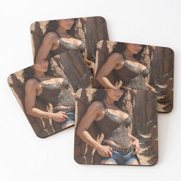 Item preview, Cowgirl in leather corset leans against rock wall designed and sold by CathryneDelamort.