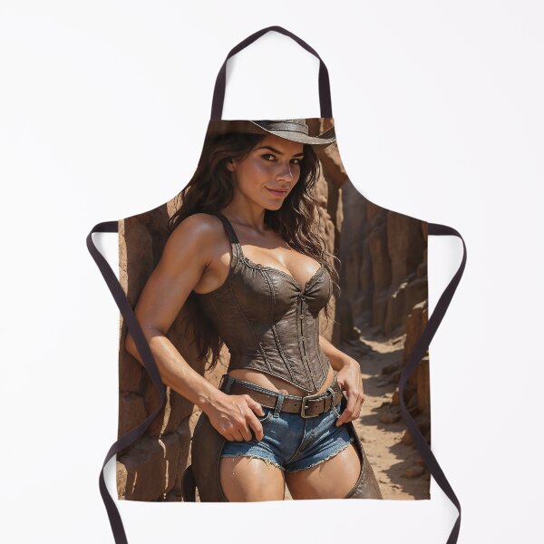 Item preview, Cowgirl in leather corset leans against rock wall designed and sold by CathryneDelamort.