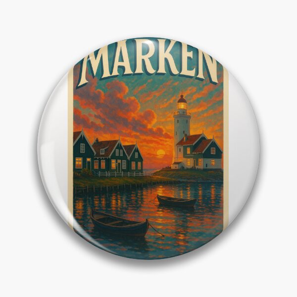 Item preview, Sunset Reflections at Marken Harbour – Lighthouse and Dutch Charm designed and sold by Places On Earth.