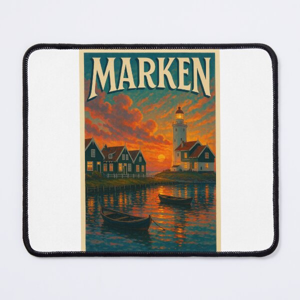 Item preview, Sunset Reflections at Marken Harbour – Lighthouse and Dutch Charm designed and sold by Places On Earth.