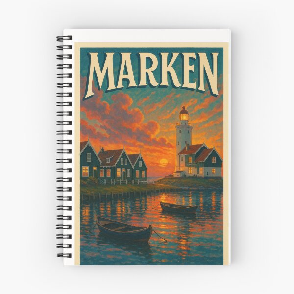 Item preview, Sunset Reflections at Marken Harbour – Lighthouse and Dutch Charm designed and sold by Places On Earth.