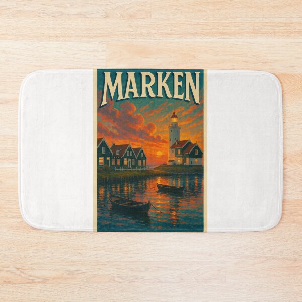 Item preview, Sunset Reflections at Marken Harbour – Lighthouse and Dutch Charm designed and sold by Places On Earth.